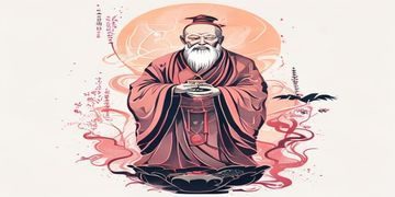 草灯和尚国风数字插画——现代数字艺术风格的草灯和尚形象，配色以珊瑚粉与深墨色为主，线条流畅，融合传统与现代审美